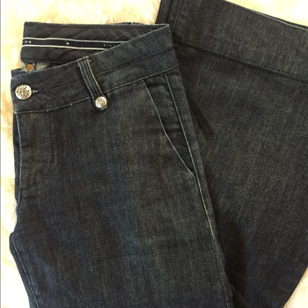 Fidelity Denim Dark Blue Wide Leg Low Rise Jean